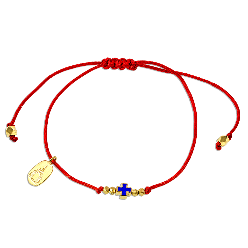 Браслет «крестик с бусинками» на верёвочке серебро/золочение