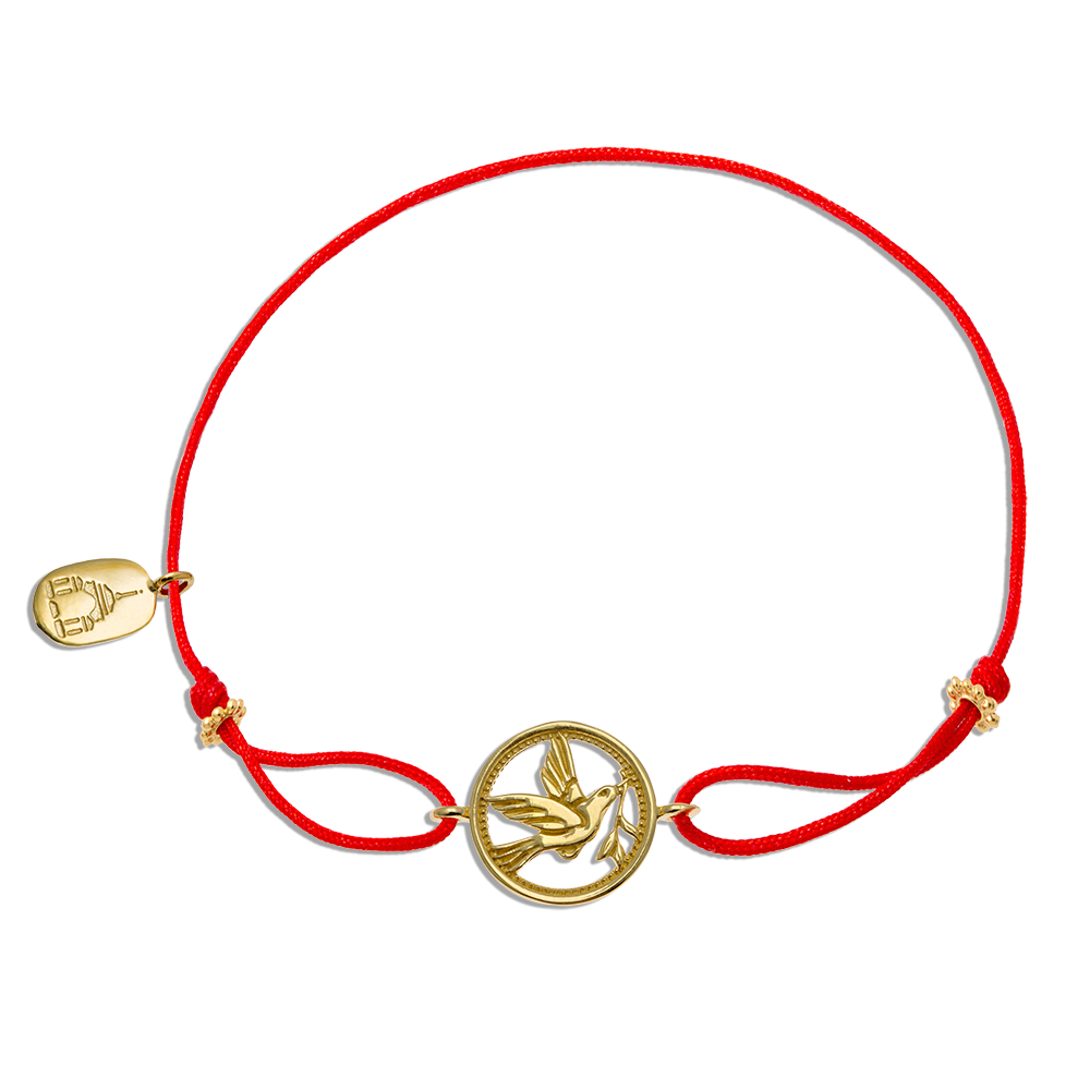 Браслет на нити «Голубь с веточкой в клюве» серебро с позолотой