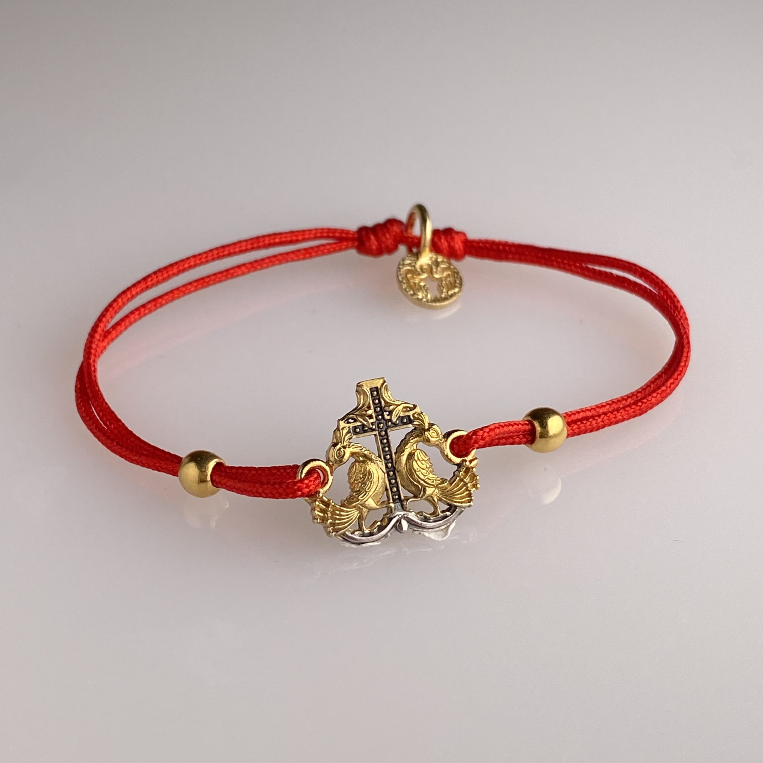 Браслет на нити «Райские птицы» серебро/позолота