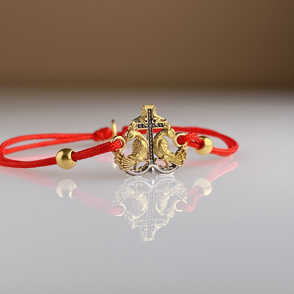 Браслет на нити «Райские птицы» серебро/позолота