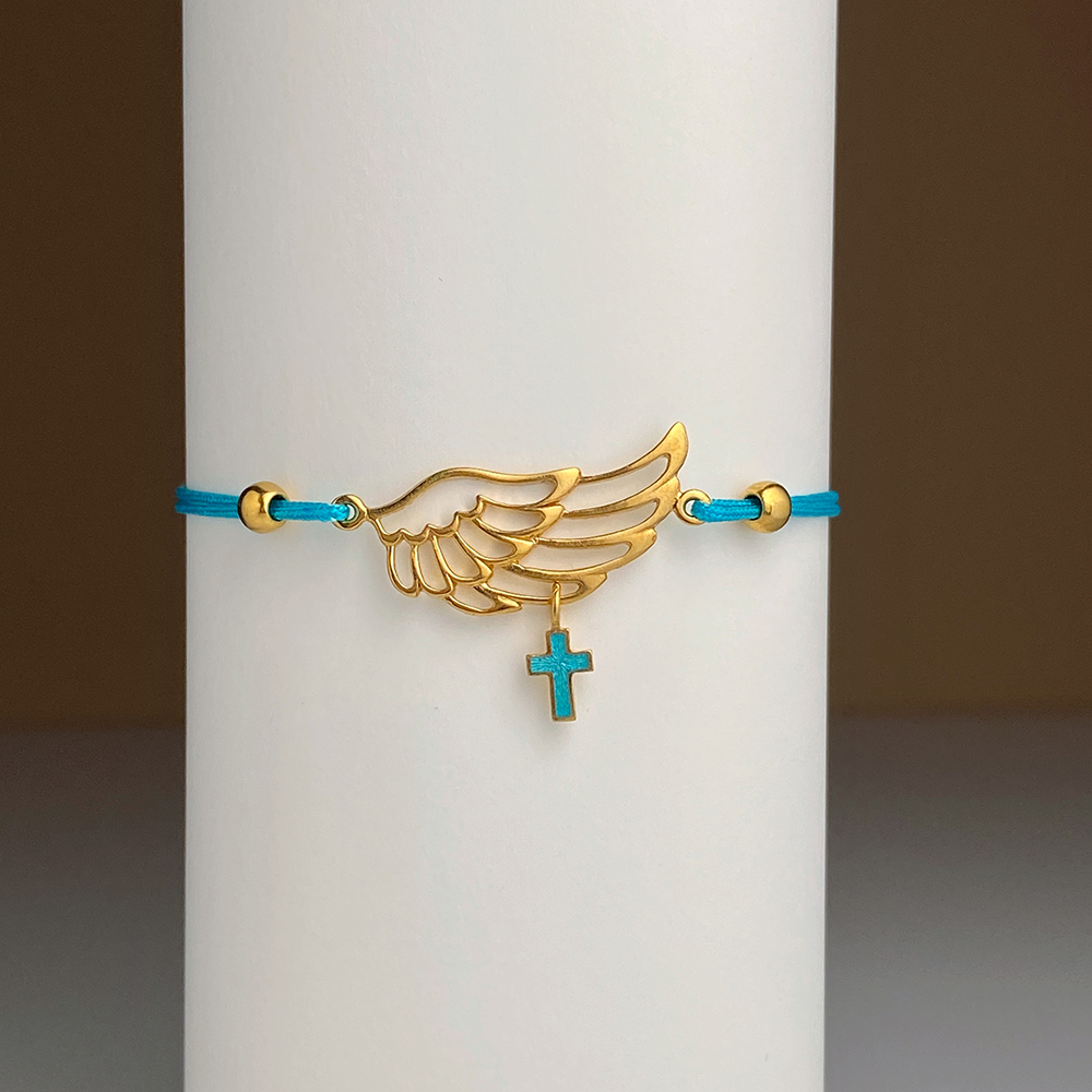 Браслет на верёвочке «Крыло духовное» серебро/золочение