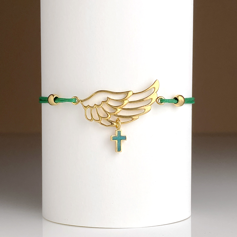 Браслет на верёвочке «Крыло духовное» серебро/золочение