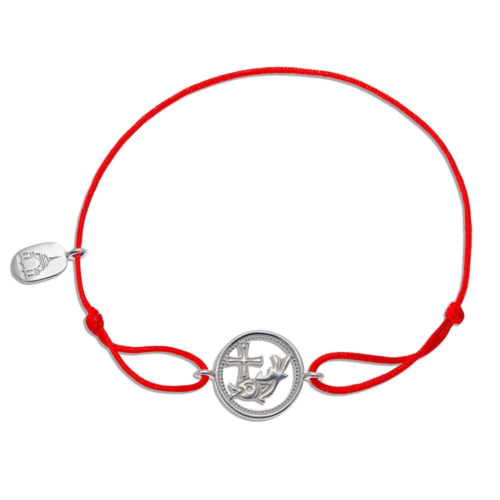 Браслет «Рыба с крестом» на верёвочке серебро