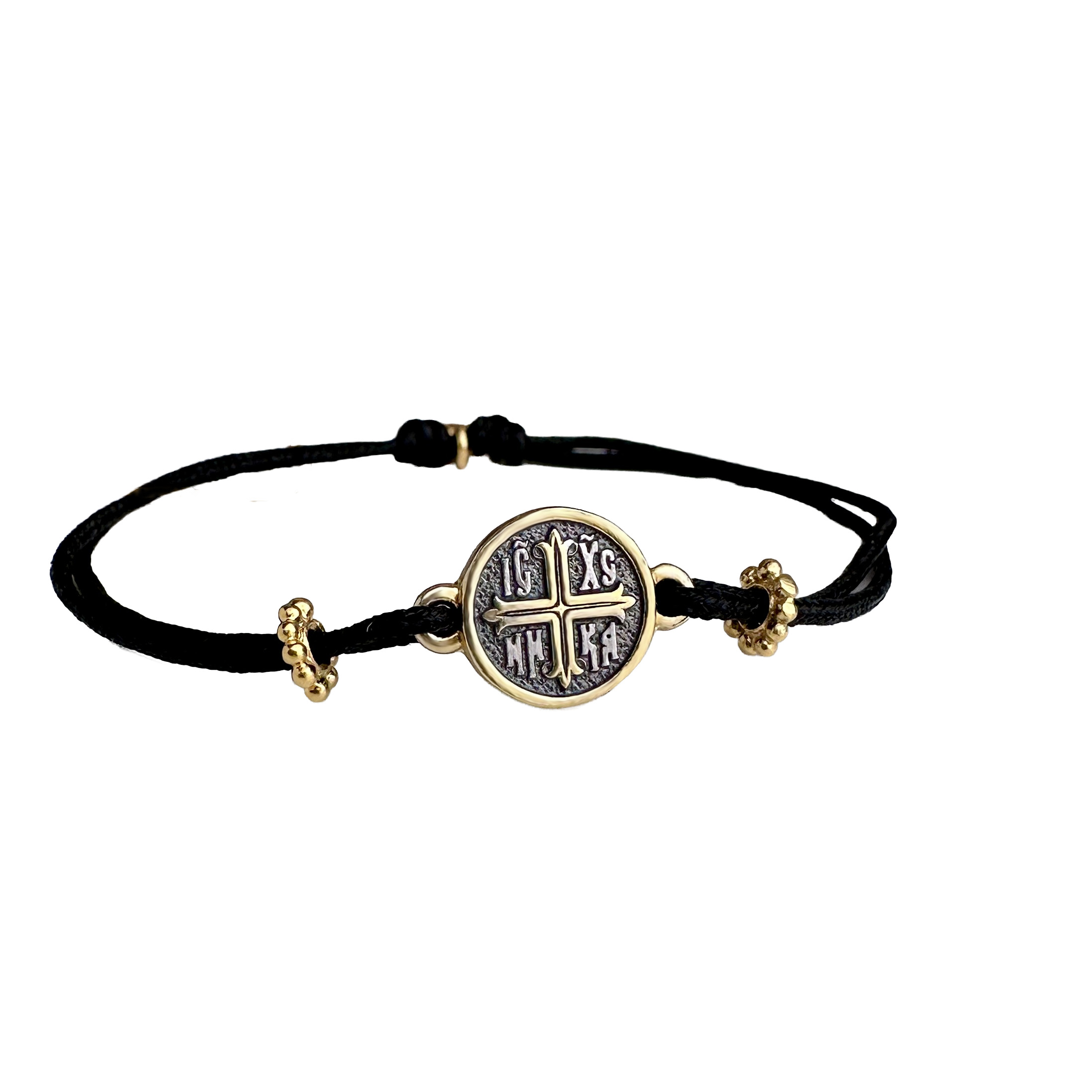 Браслет на веревочке "Крест 2" серебро/золочение