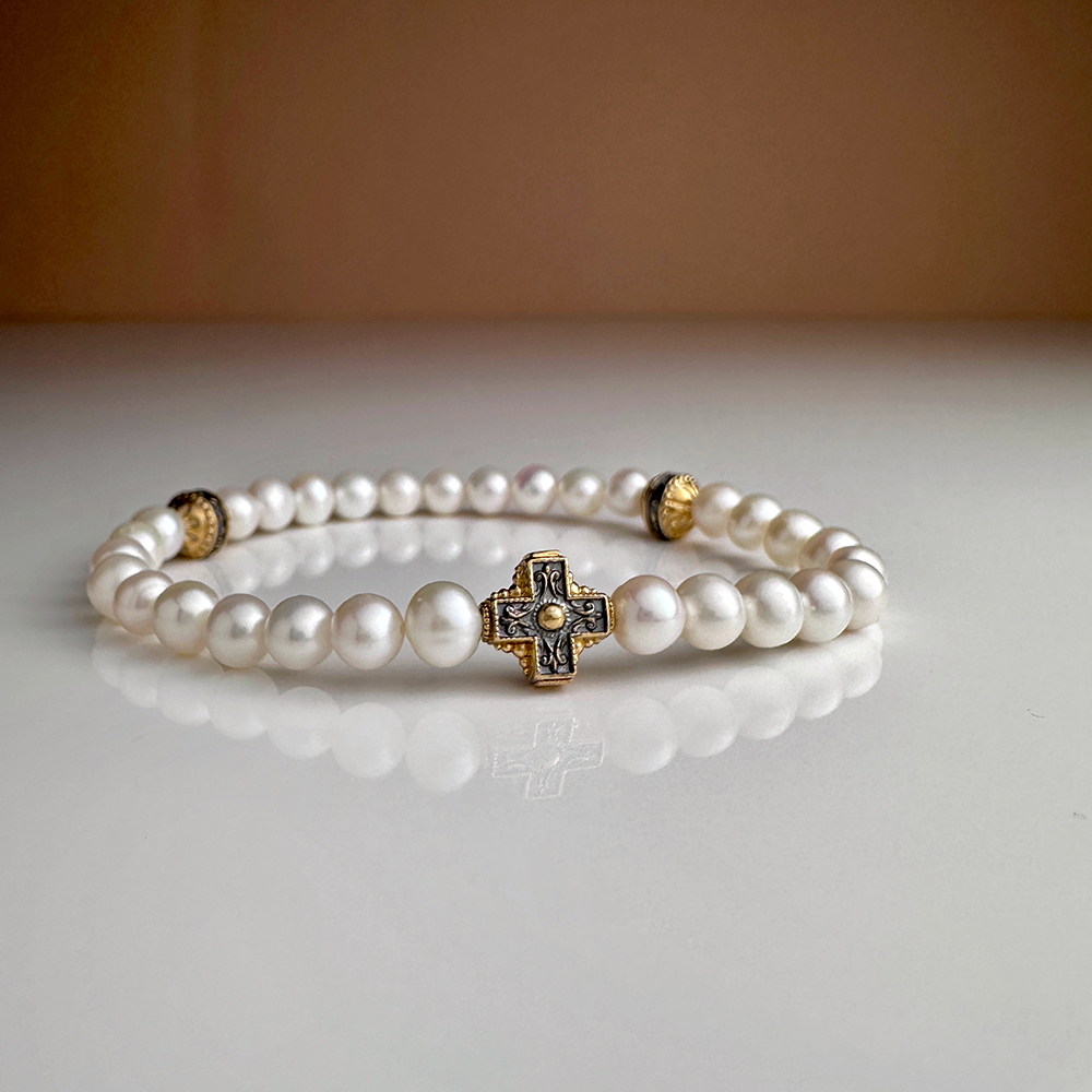 Православный браслет-чётки «Жемчуг» серебро/золочение