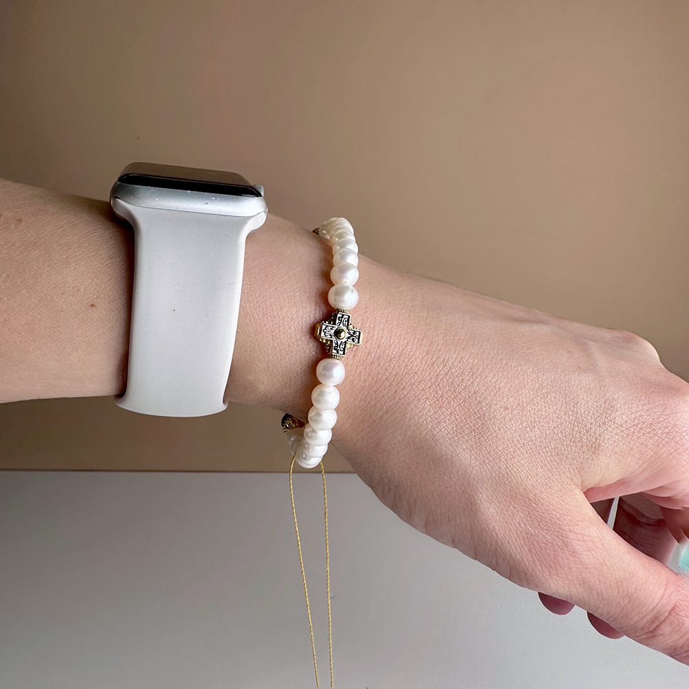 Православный браслет-чётки «Жемчуг» серебро/золочение