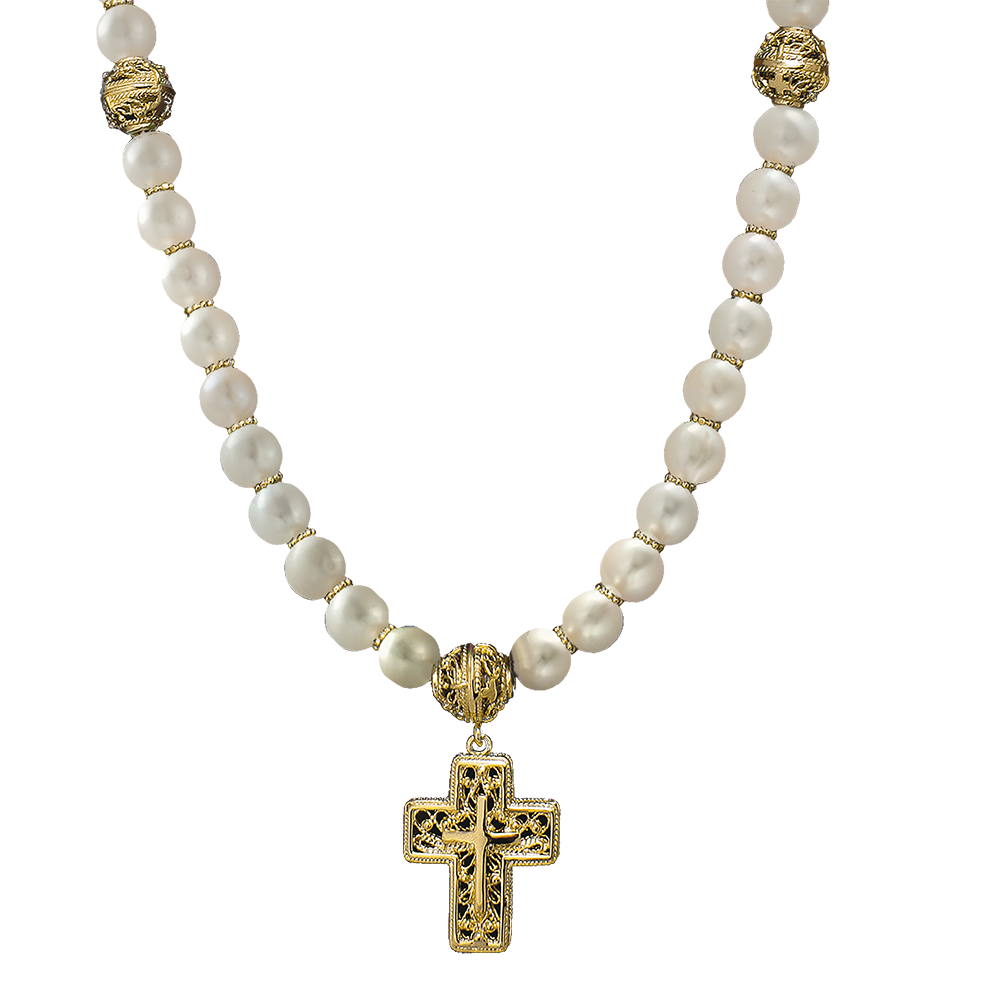 Чётки из жемчуга 50 серебро/позолота