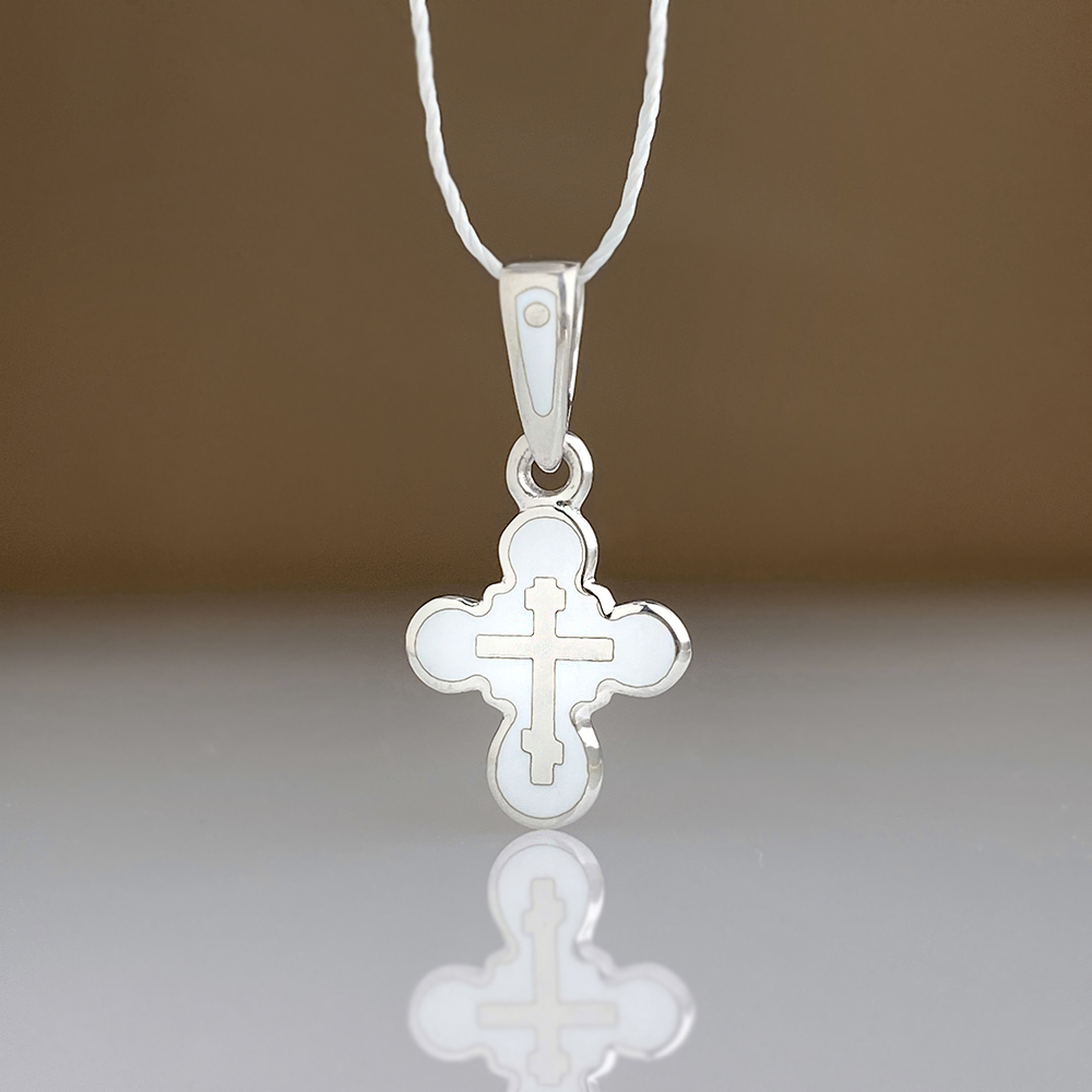 Детский крестик без распятия «КЭ23 белый» серебро/родий
