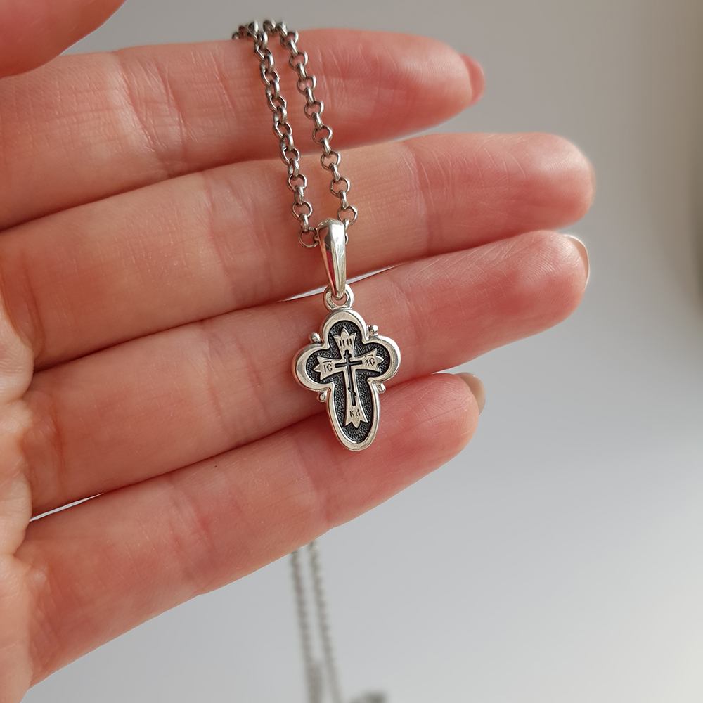 Детский крестик для крещения «Криновидный» серебро