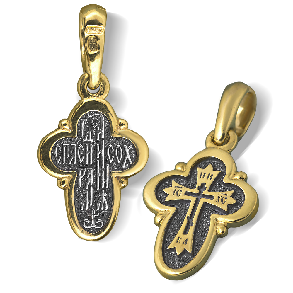 Детский крестик для крещения «Криновидный» серебро/золочение