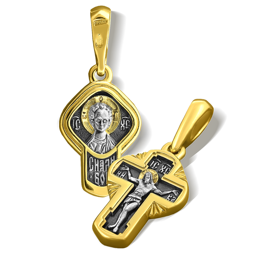 Детский крестик «Господь Еммануил» серебро/золочение