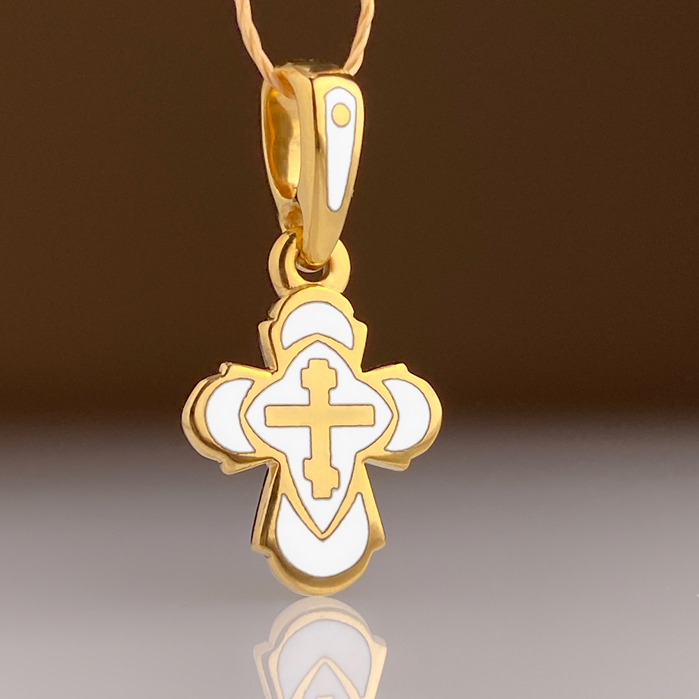 Детский крестик с горячей эмалью «КЭ19» белый серебро/золочение