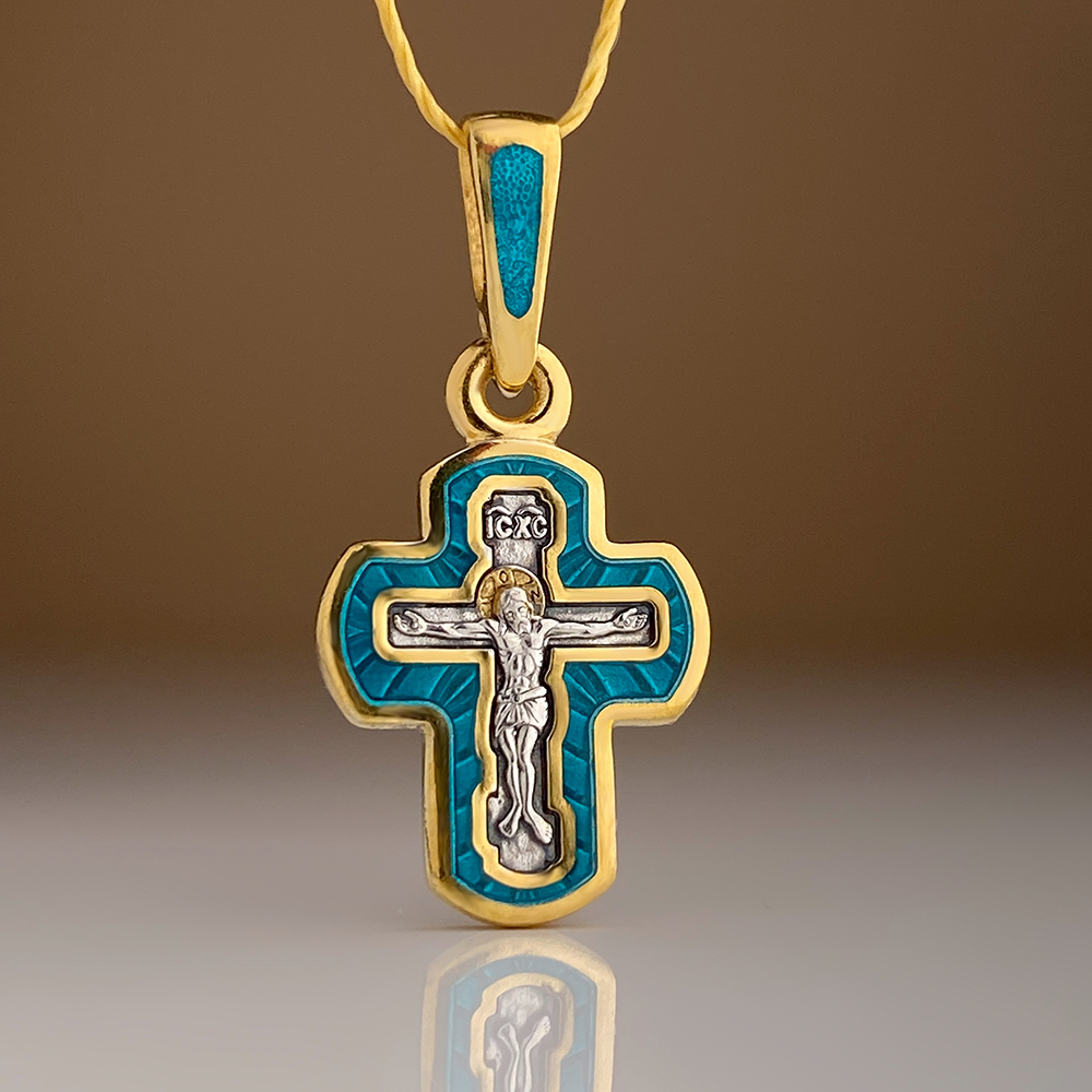 Детский крестик «КЭ28»сз бирюзовый