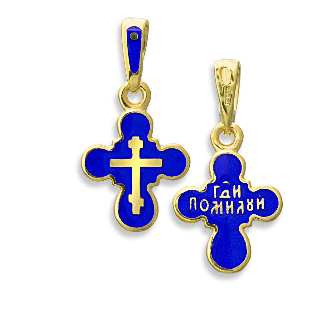 Детский крестик эмаль гильоше «КРЭ23 сз» синяя гамма серебро/золочение