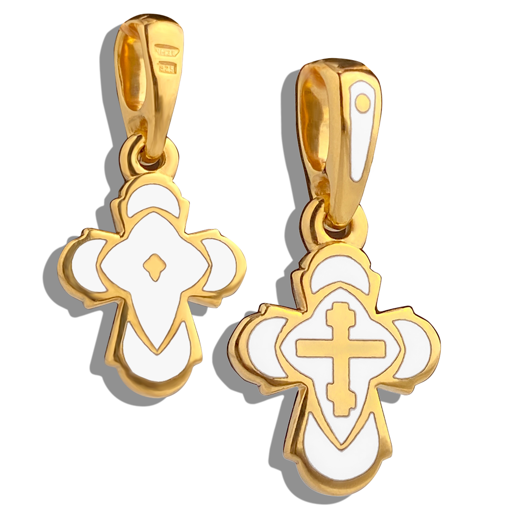 Детский крестик с горячей эмалью «КЭ19» белый серебро/золочение