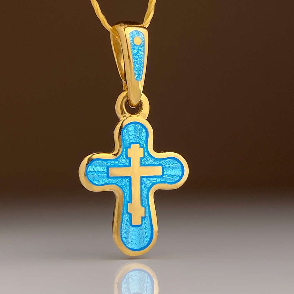 Детский крестик с эмалью гильоше «КРЭ13» оттенки синего