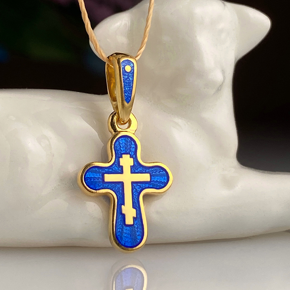 Детский крестик с эмалью гильоше «КРЭ13» оттенки синего