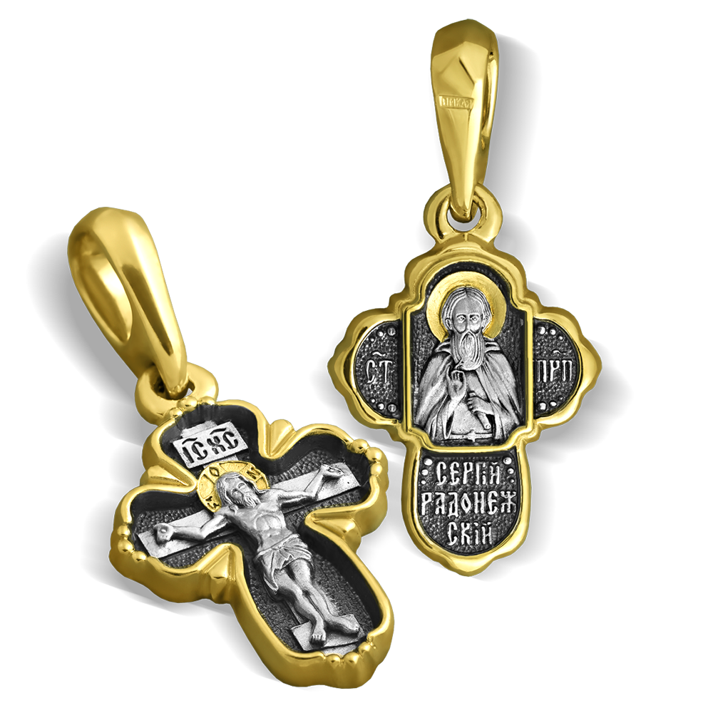 Детский крестик «Сергий Радонежский» серебро/золочение