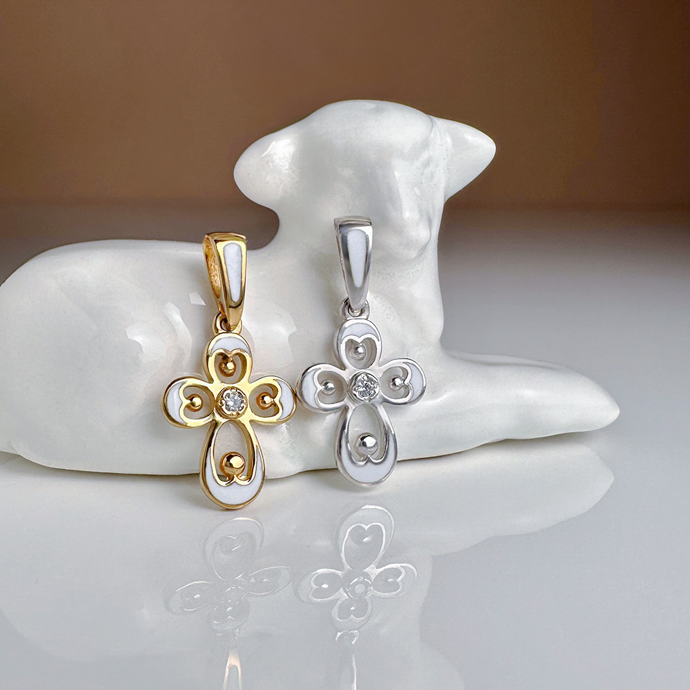 Нательный крестик без распятия белый с горячей эмалью «КЭ25»