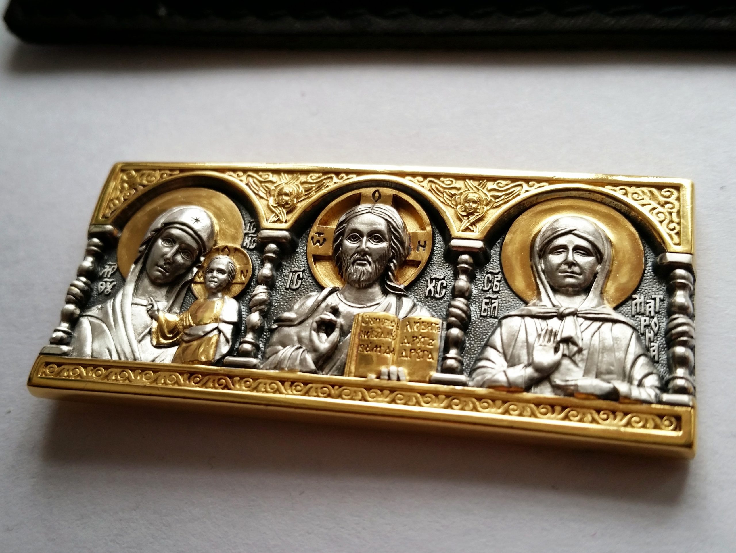 Дорожная икона с Матроной серебро с позолотой