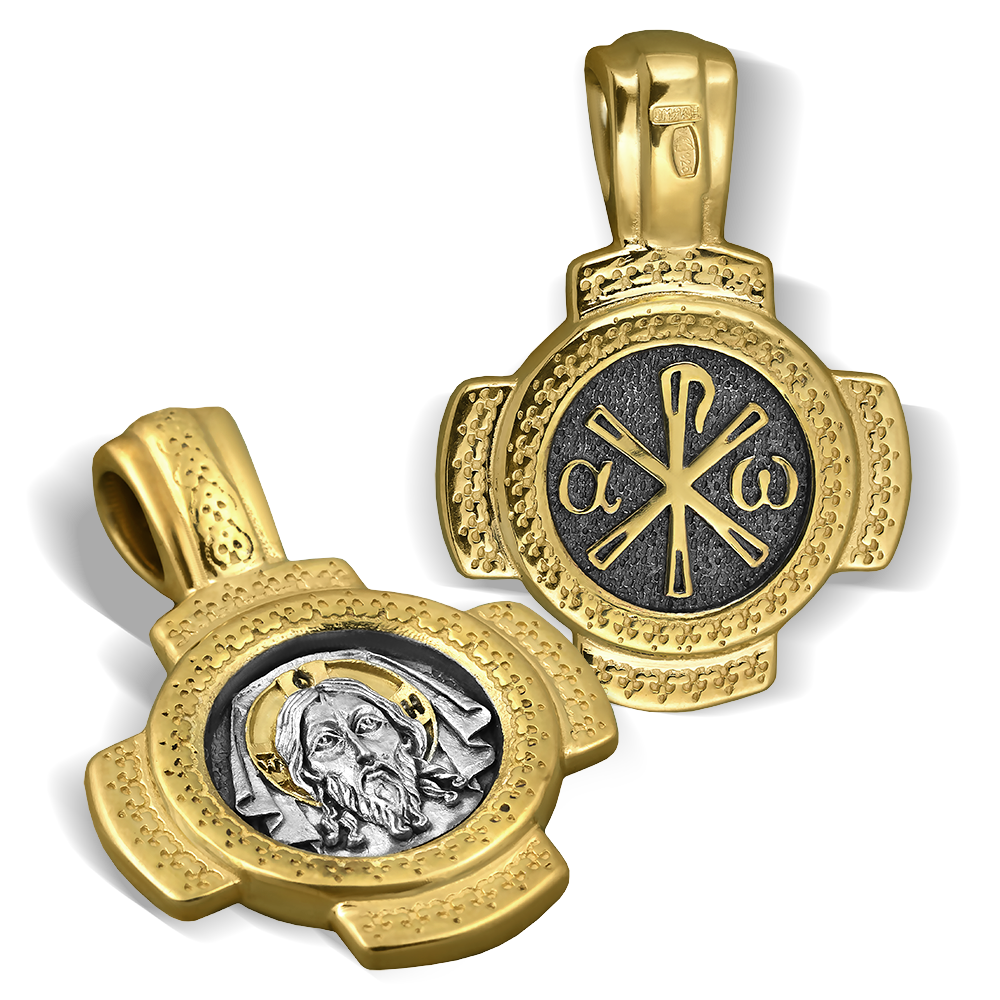 Нательная икона «Спас Нерукотворный. Хризма» ПД02 серебро/золочение