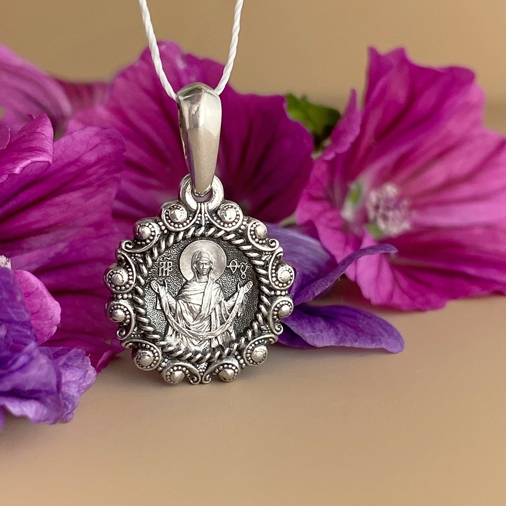 Нательная икона Божьей Матери «Покров» ПД51 серебро