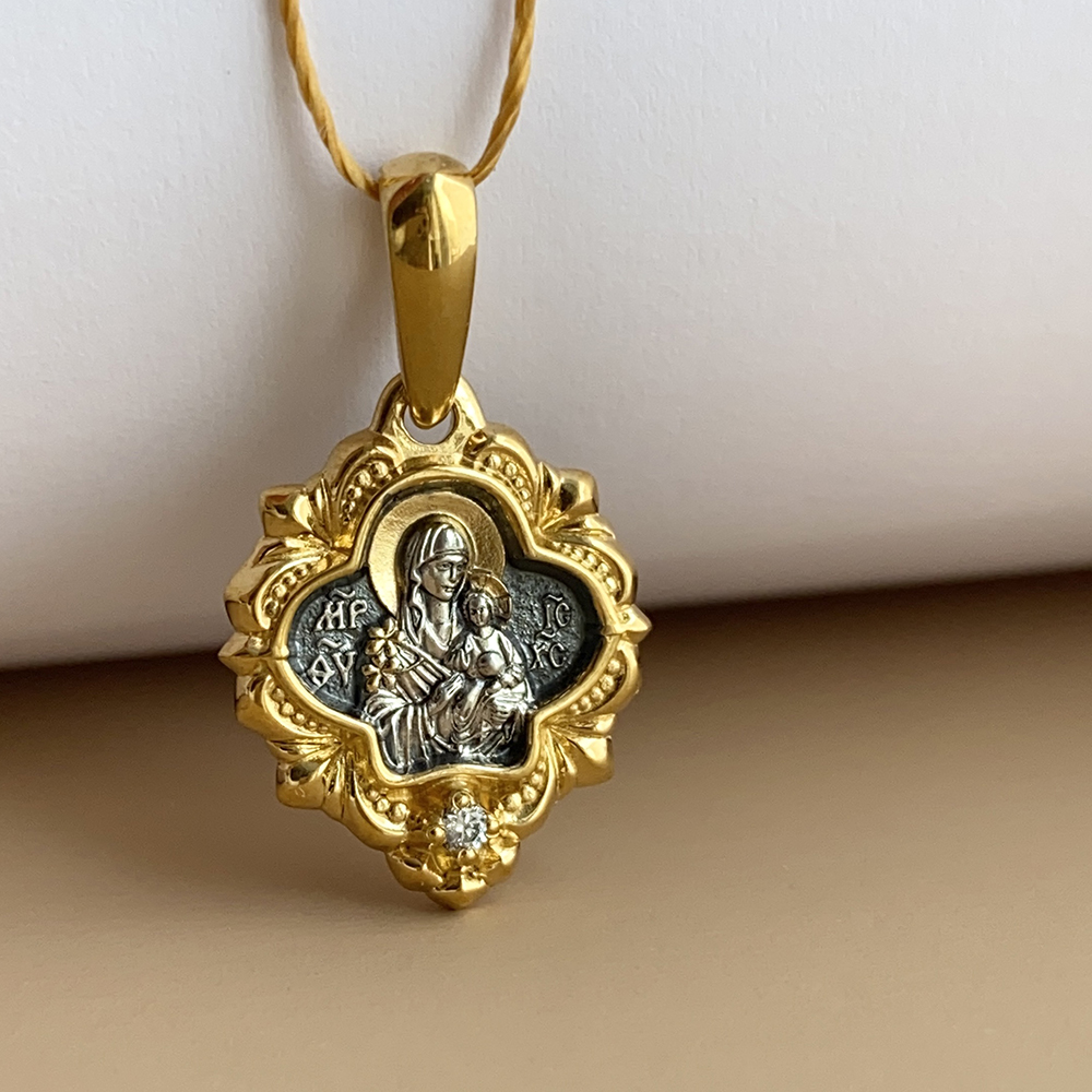 Нательная икона Божией Матери «Неувядаемый цвет» серебро/золочение