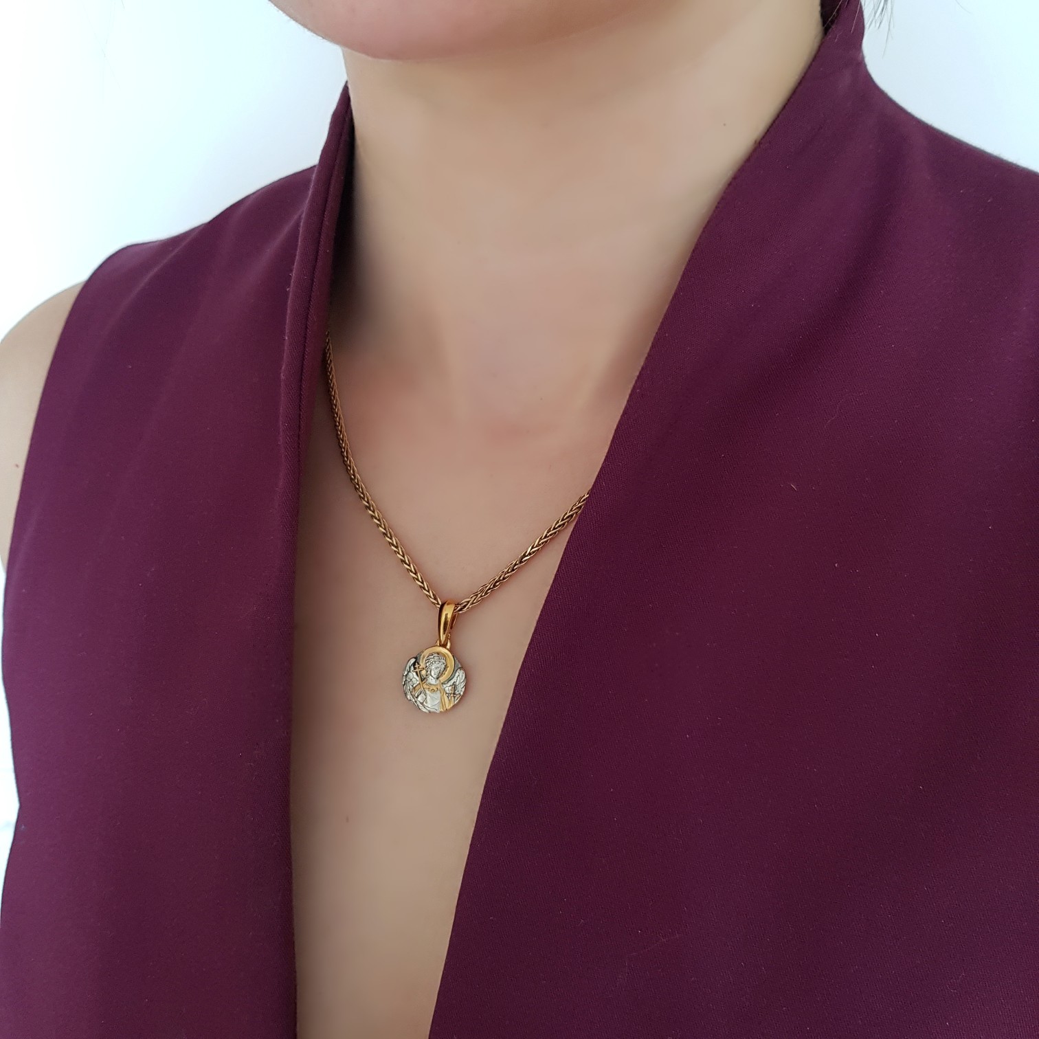 Нательная икона «Ангел хранитель» ПД104 серебро/золочение