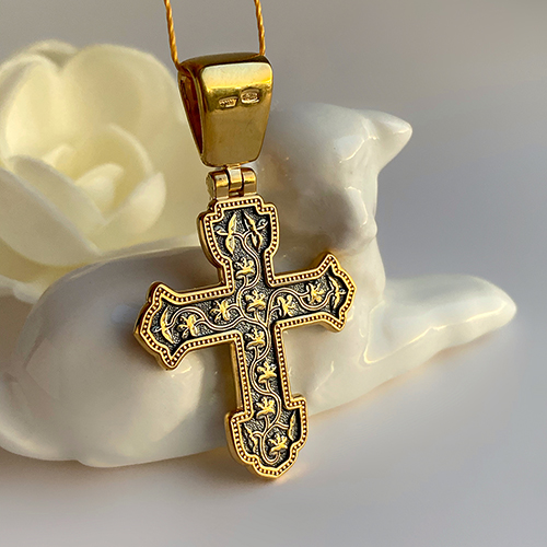 Нательный крест «Спас Нерукотворный» КР08 серебро/золочение