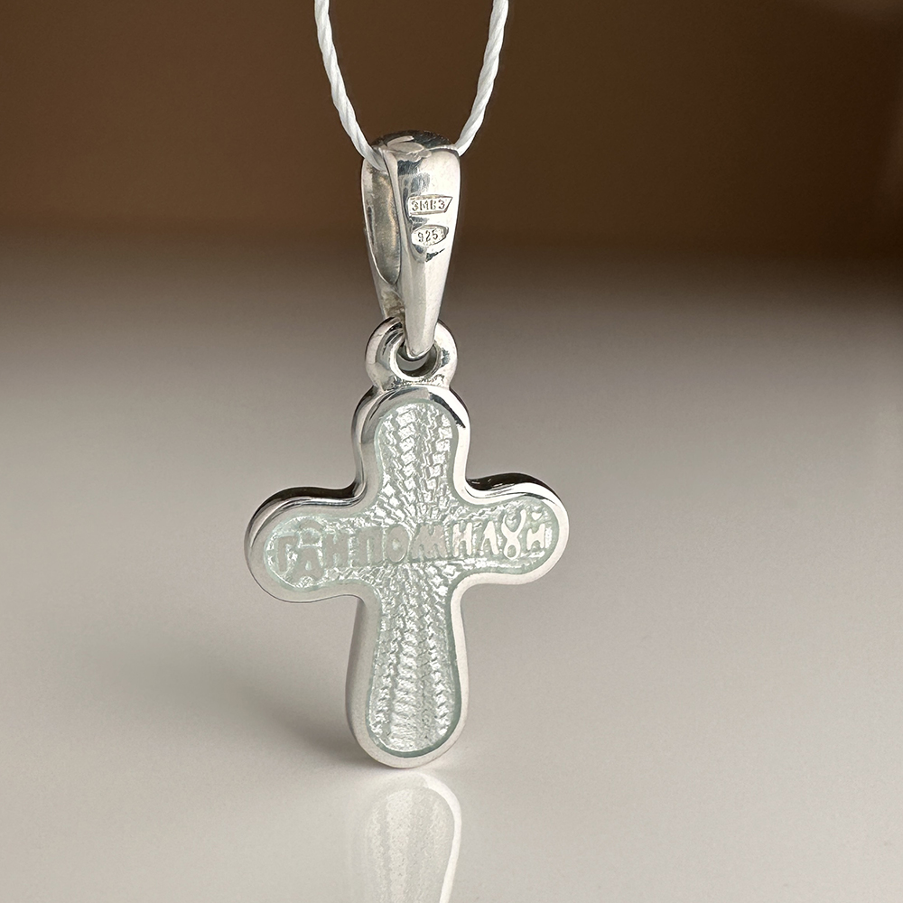 Нательный крестик с серой эмалью «К021» серебро/родий