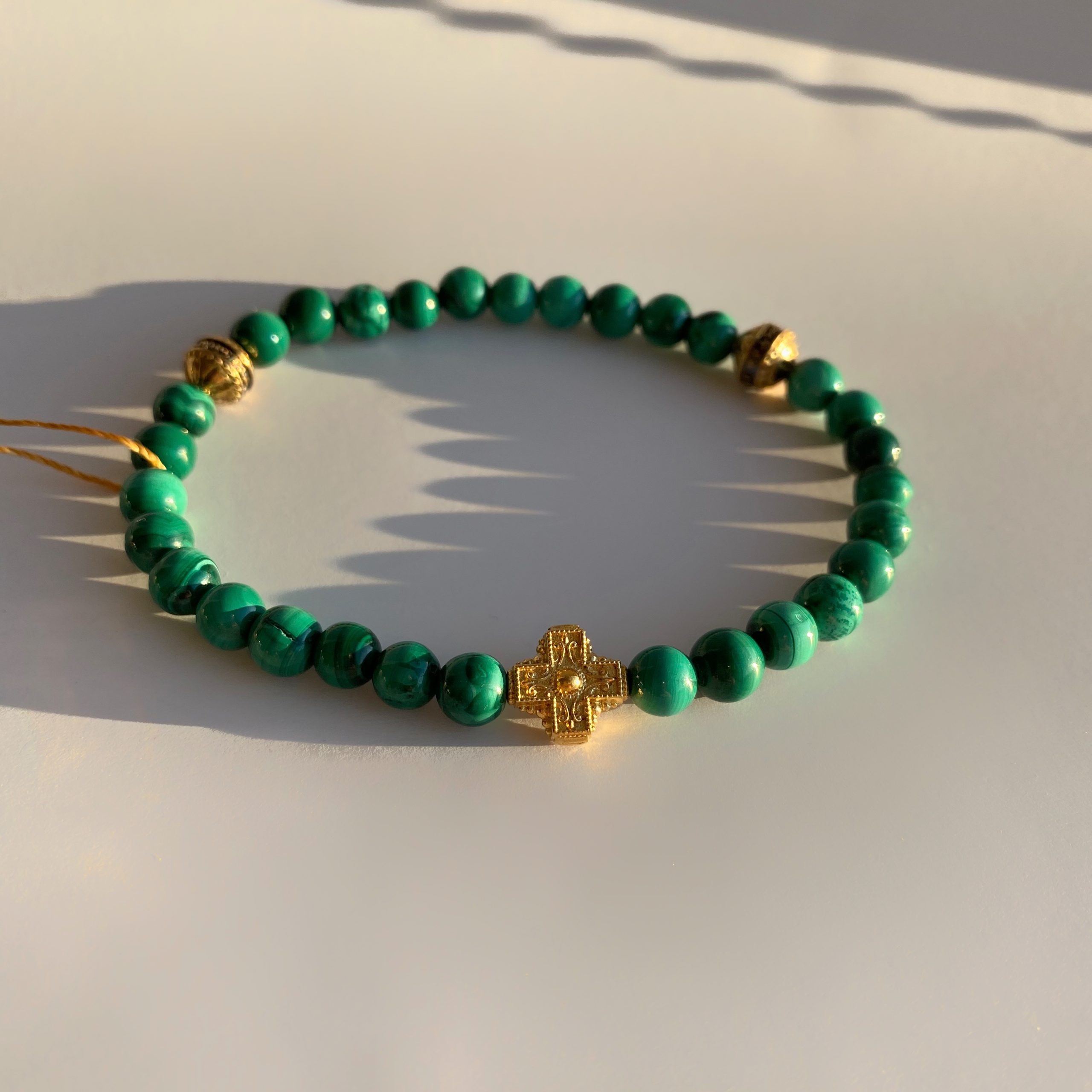 Православный браслет-чётки «Малахит» серебро/золочение