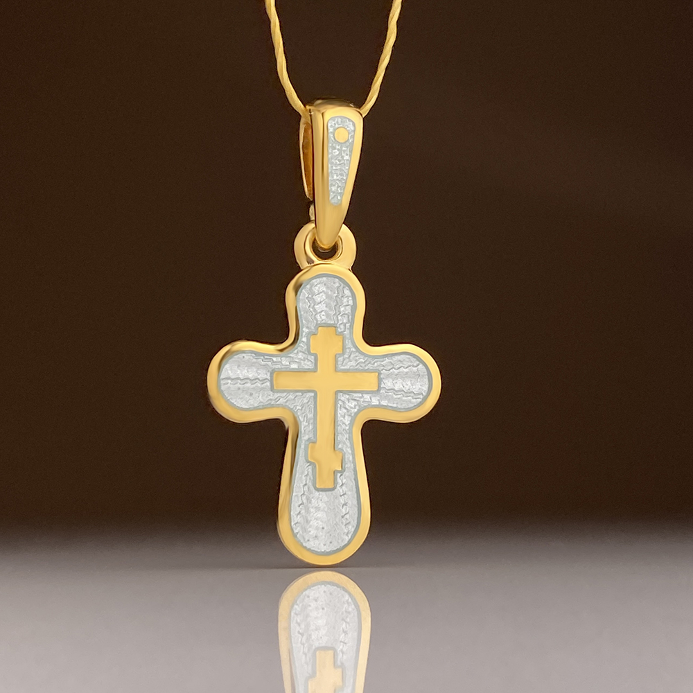 Нательный крестик с горячей эмалью КРЭ 21 серый