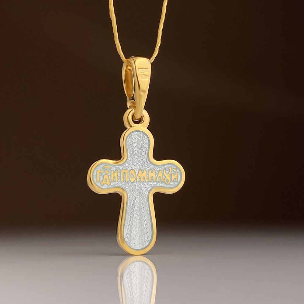 Нательный крестик с горячей эмалью КРЭ 21 серый