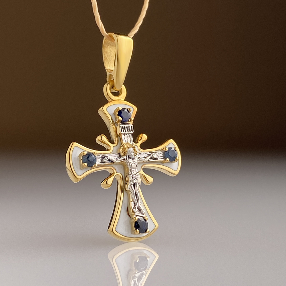 Нательный крест белый с сапфирами