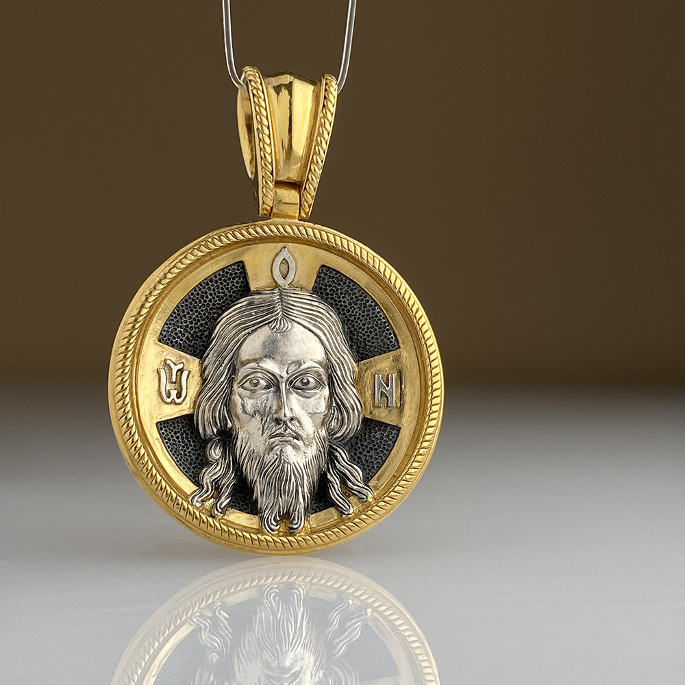 Нательная икона «Спас Нерукотворный» серебро/позолота