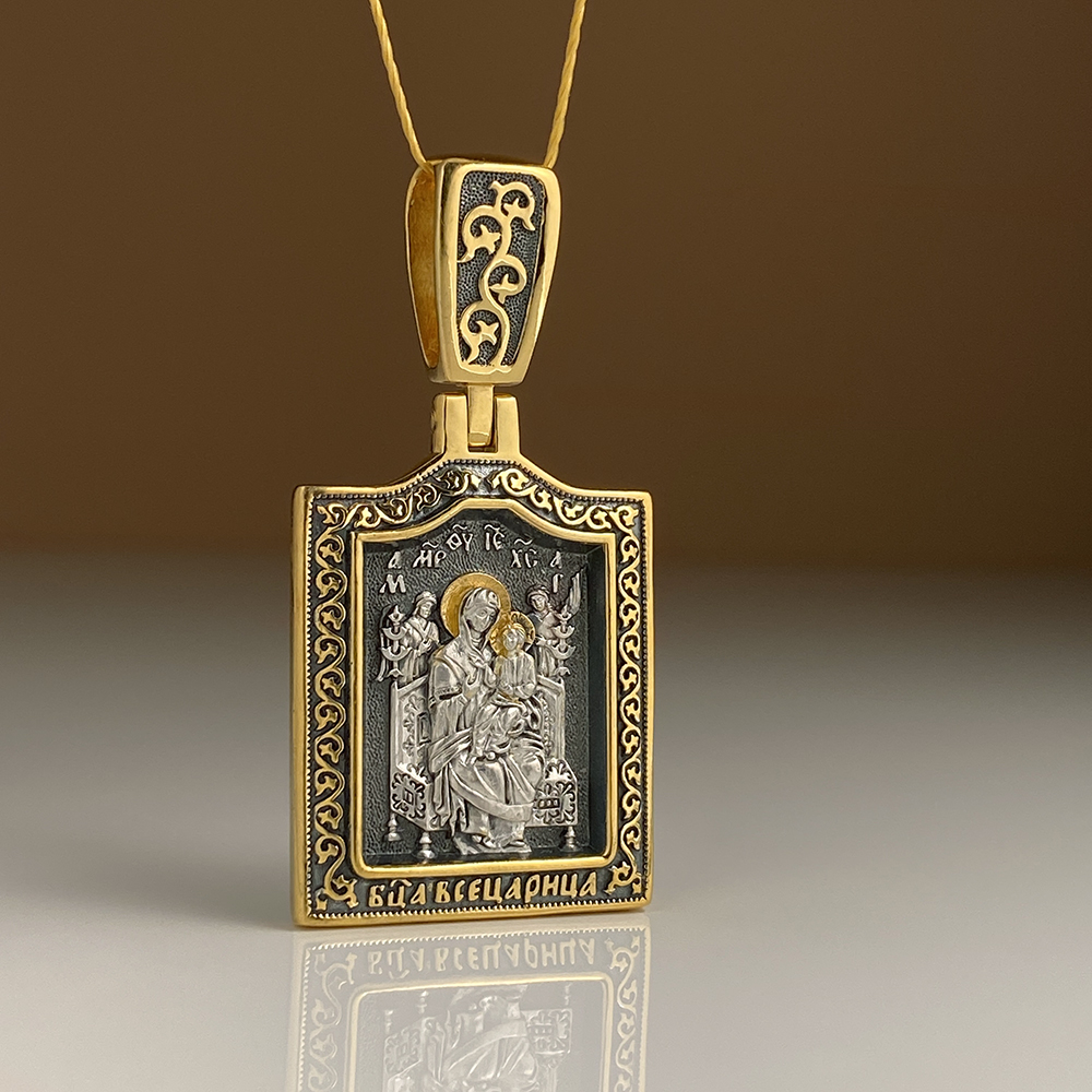 Нательная икона Божьей Матери «Всецарица» ПД05 серебро/золочение