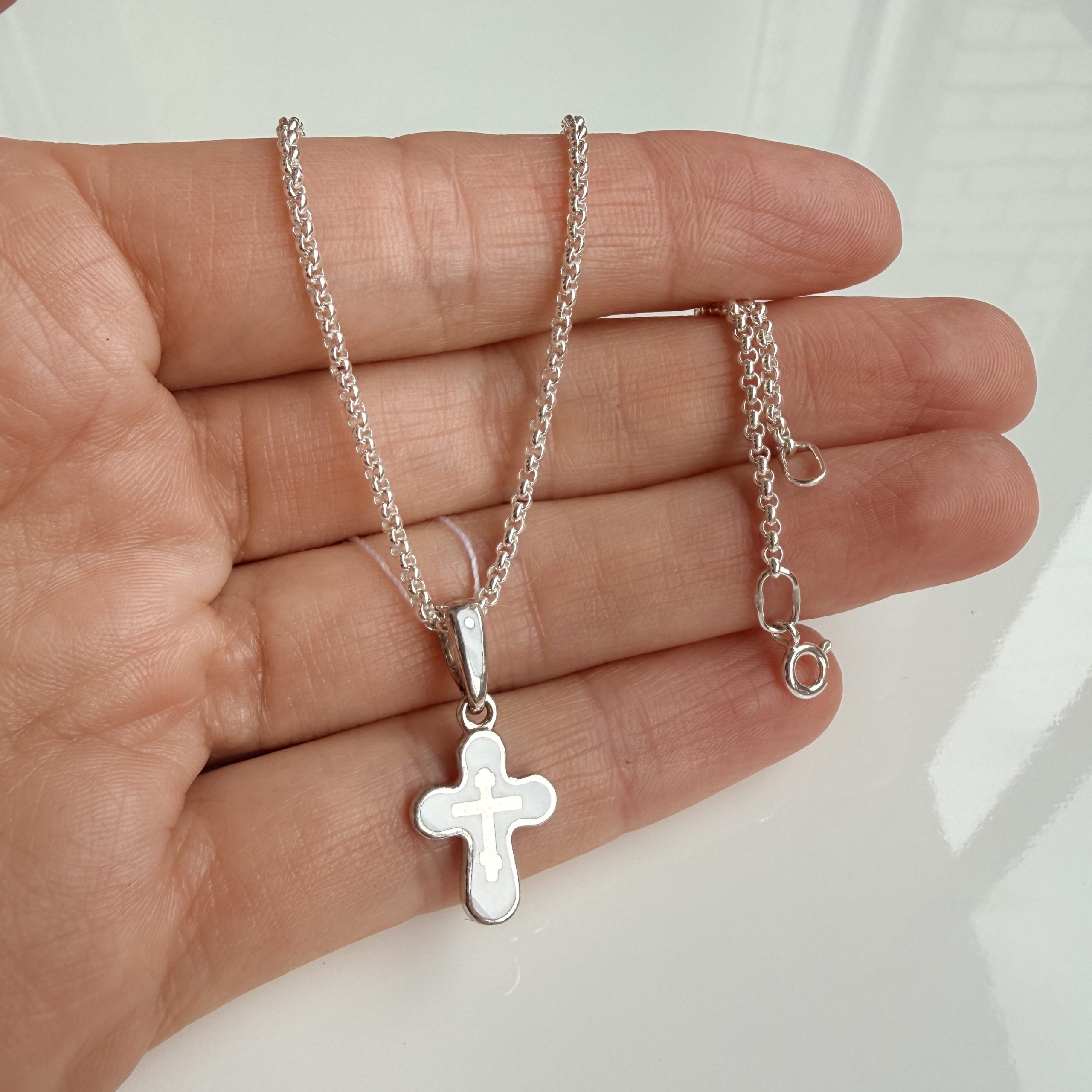 Детский крестик без распятия белый «КРЭ13»ср