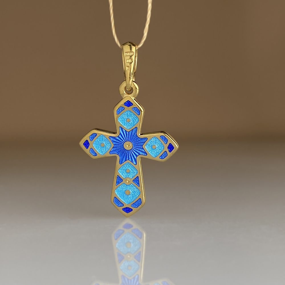 Нательный крестик с эмалью модель «К 07сз» голубой