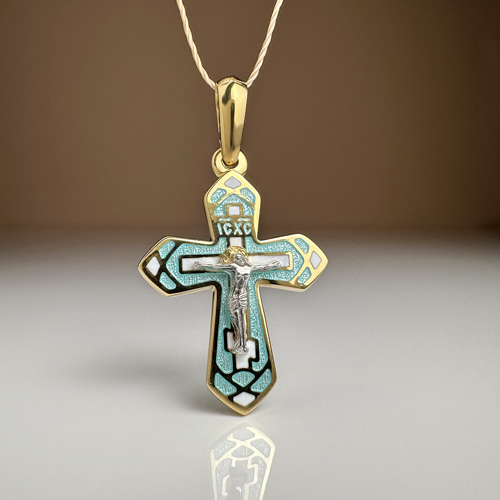 Нательный крестик с эмалью модель «К 07сз» tiffany