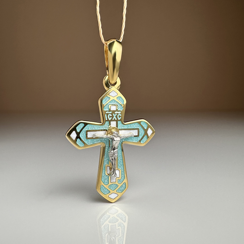 Нательный крестик с эмалью модель «К 07сз» tiffany