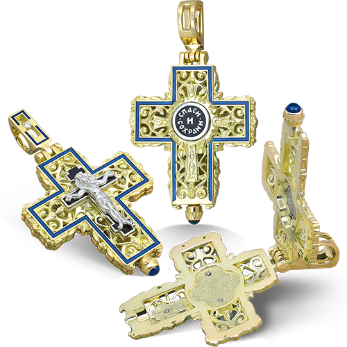 Нательный крест-мощевик КЭ111 серебро/золочение