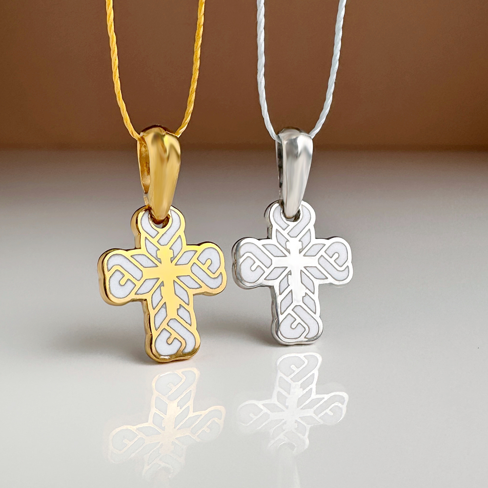 Детский крестик «КЭ16» белый серебро/золочение