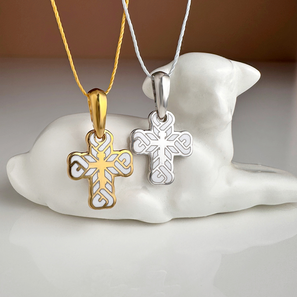 Детский крестик «КЭ16» белый серебро/золочение