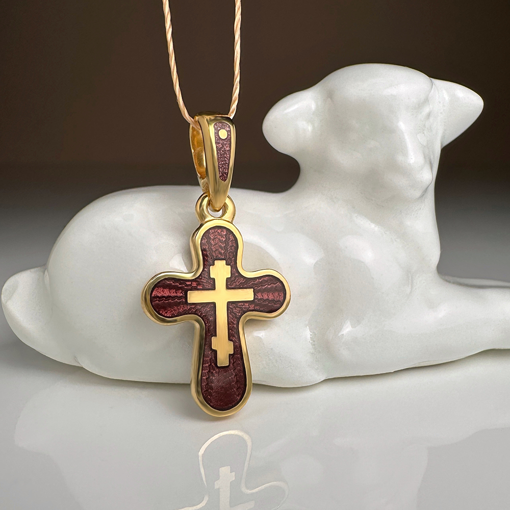 Нательный крестик с горячей эмалью КРЭ 21 коричневый