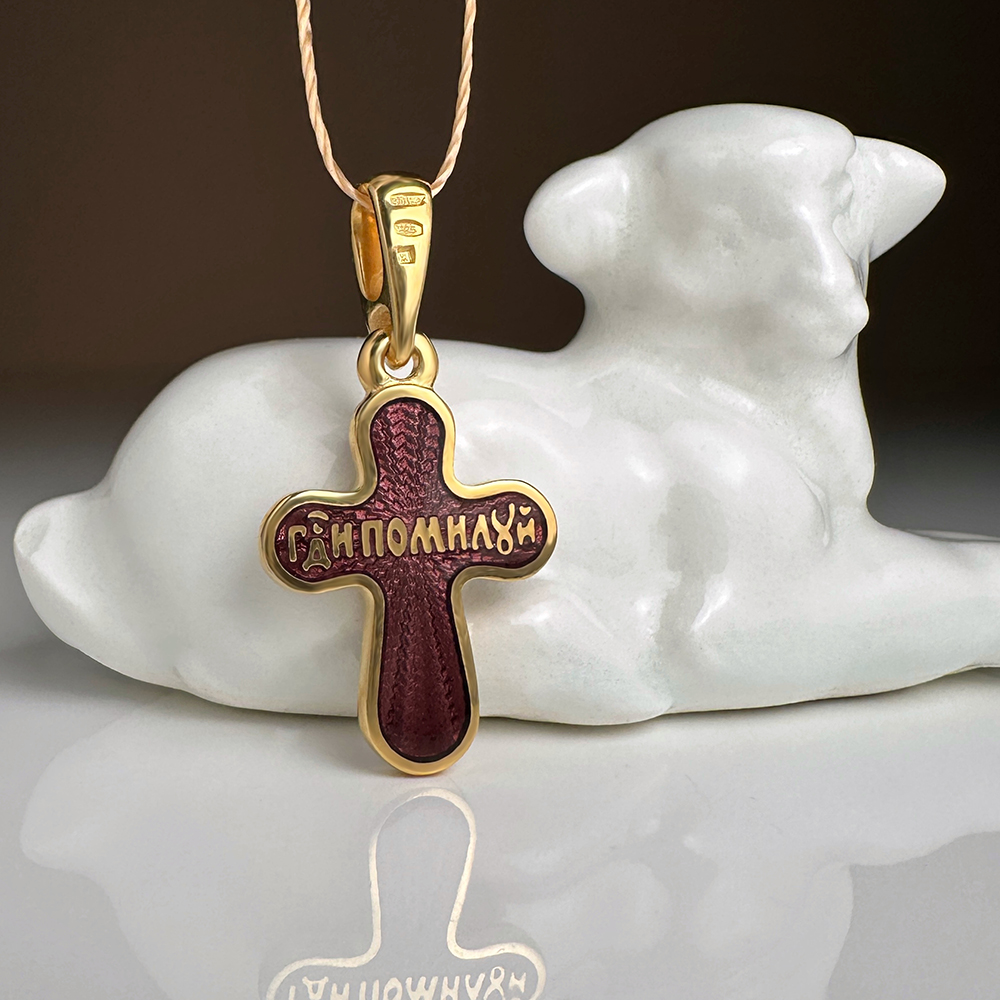 Нательный крестик с горячей эмалью КРЭ 21 коричневый