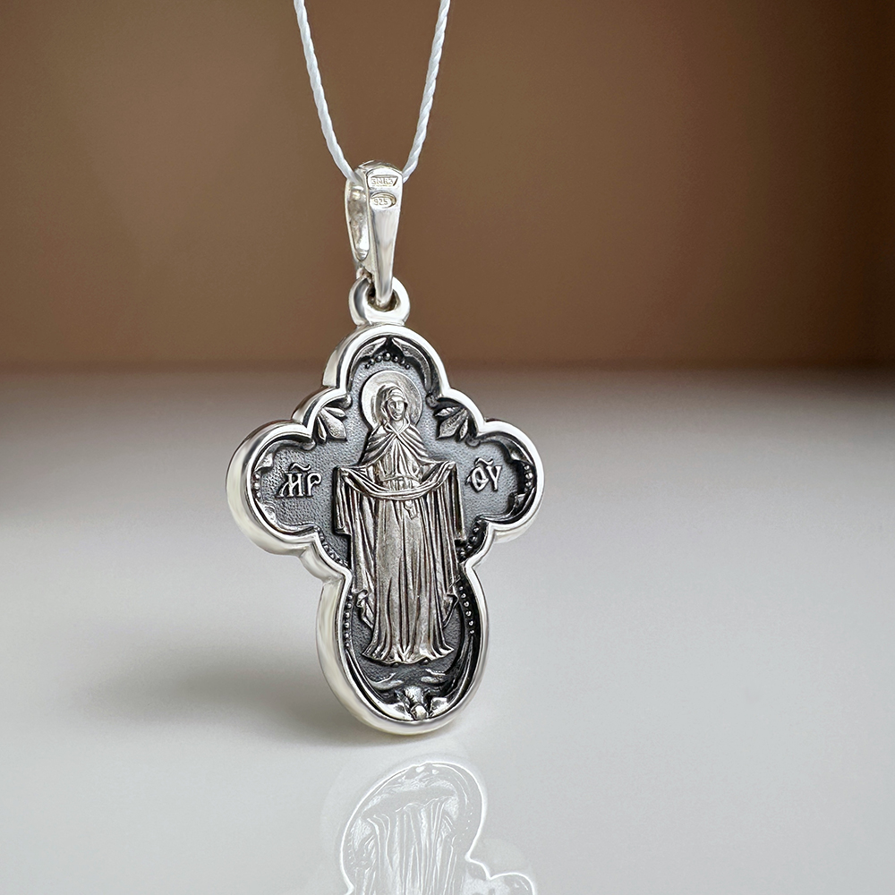 Нательный крест «Покров Божией Матери» КР29 серебро