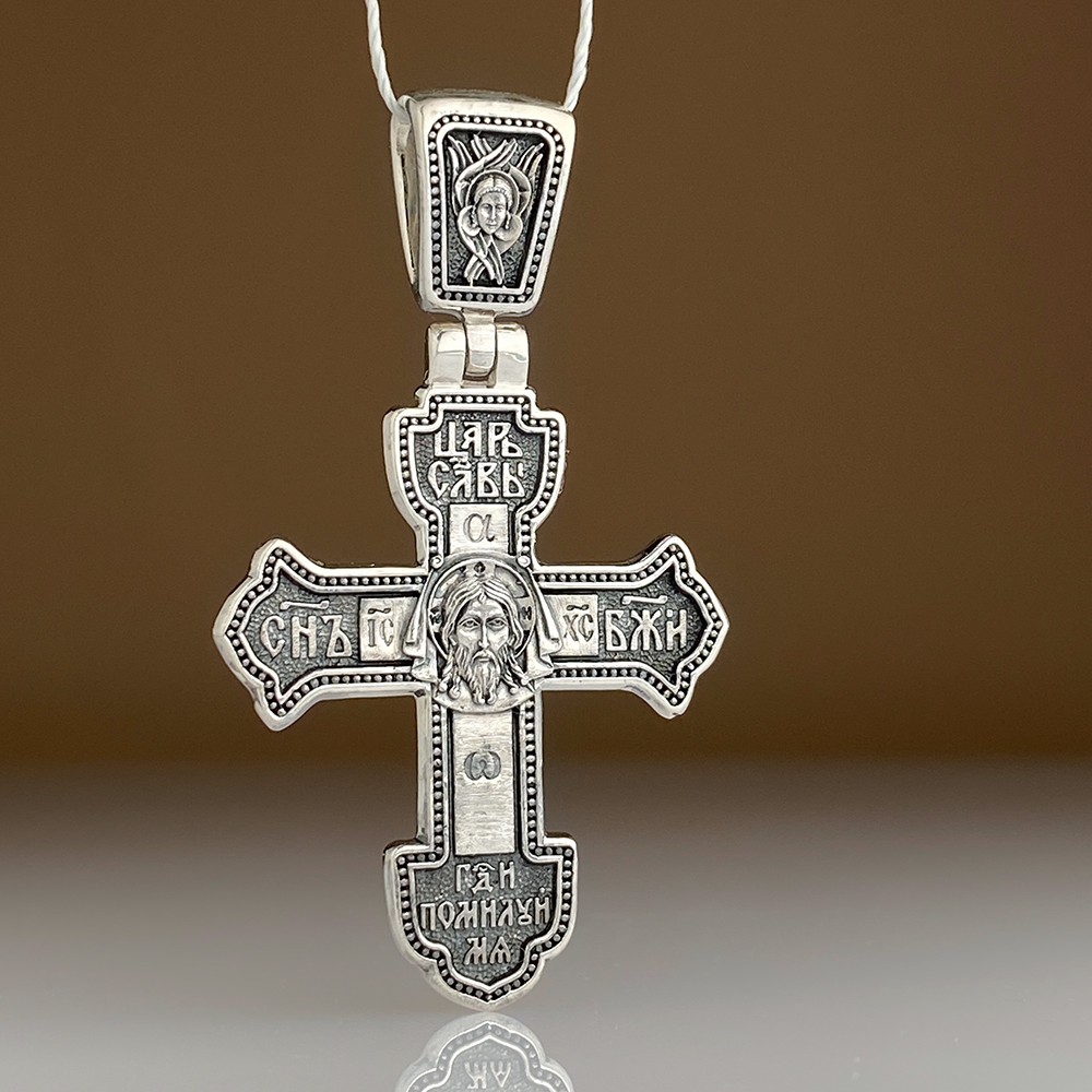 Нательный крест «Спас Нерукотворный» КР08 серебро