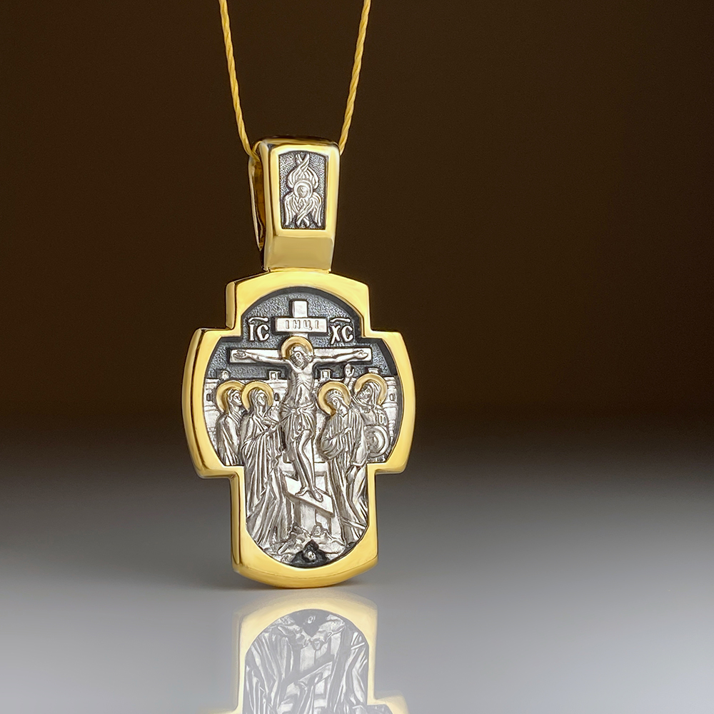 Нательный крест «С предстоящими» КР 011 серебро/золото