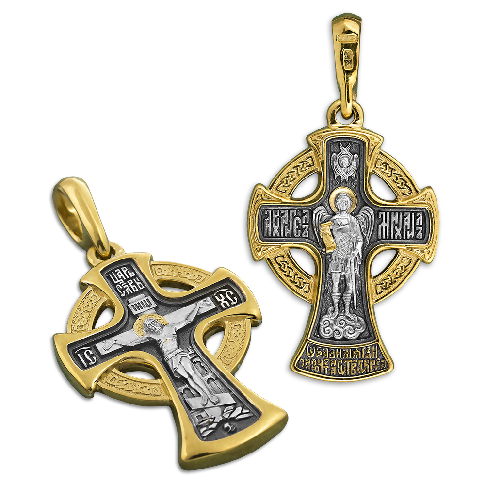 Нательный крест «Архангел Михаил» серебро/золочение