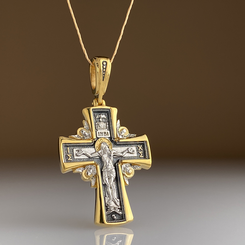 Нательный крест «Святитель Нектарий Эгинский» большой серебро/золочение